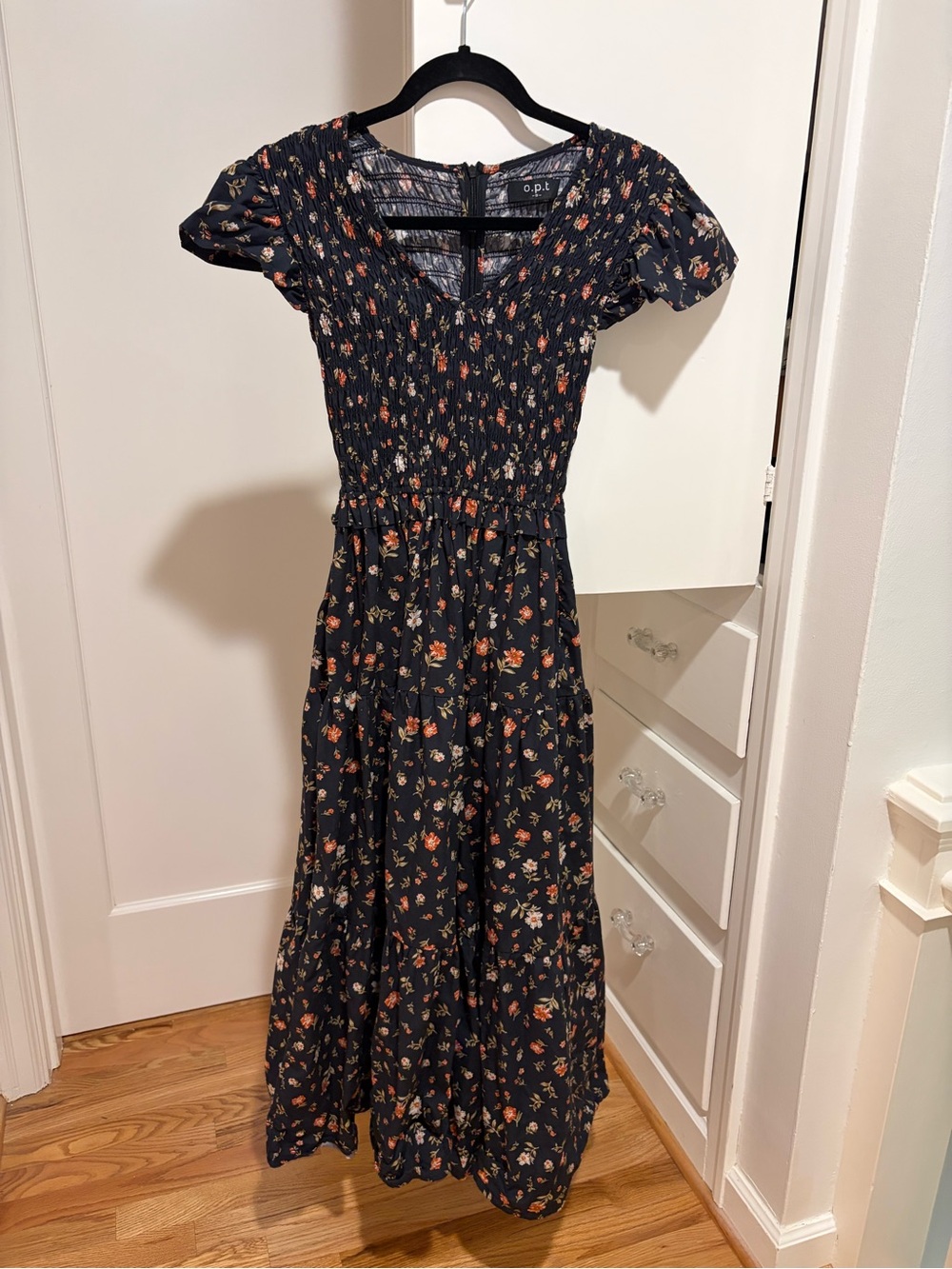 O.P.T. Black Floral Smocked Maxi Dress